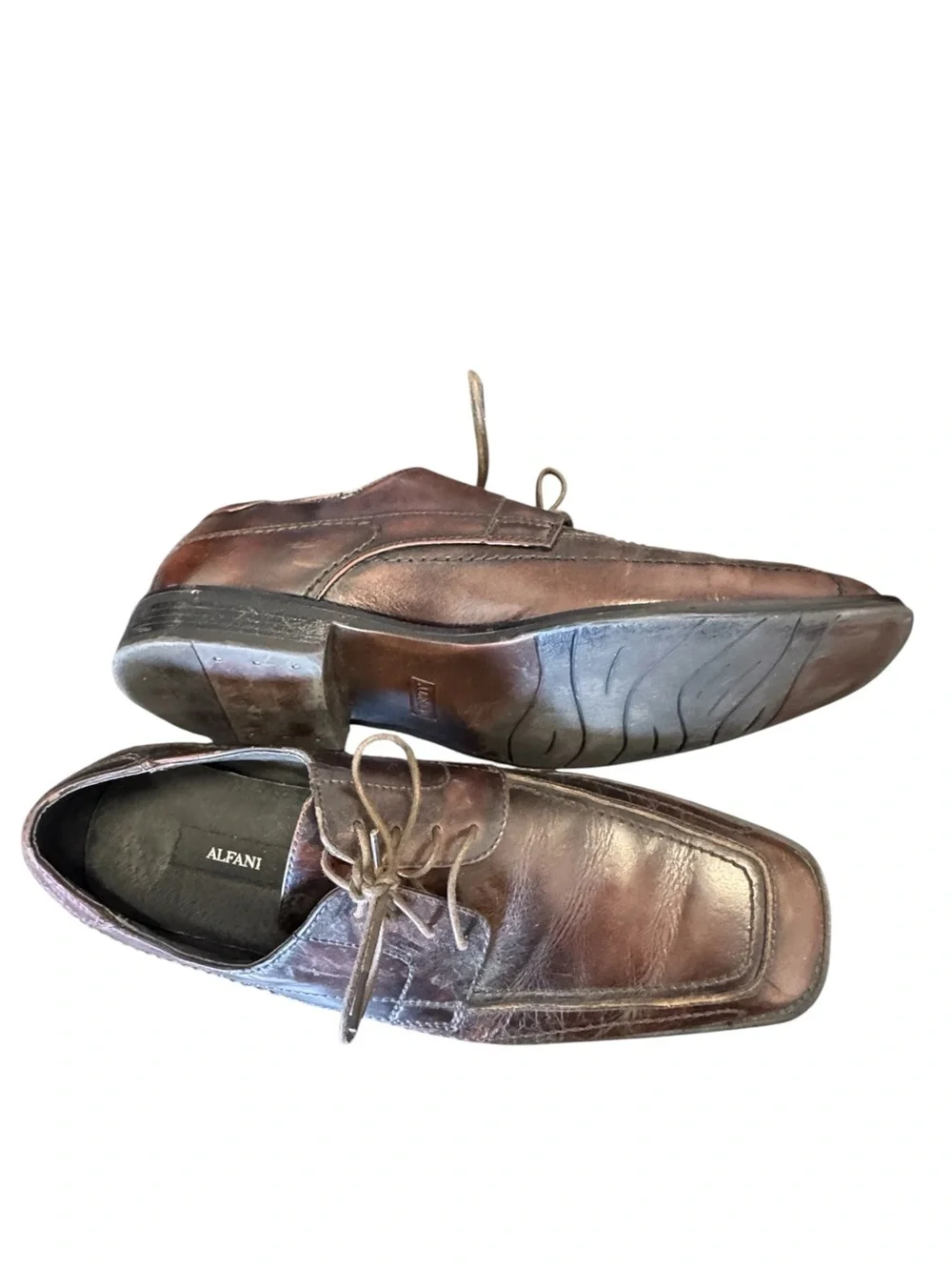 Nice Classic ALFANI Men’s 13M Brown Leather Lace-Up Dress Shoes